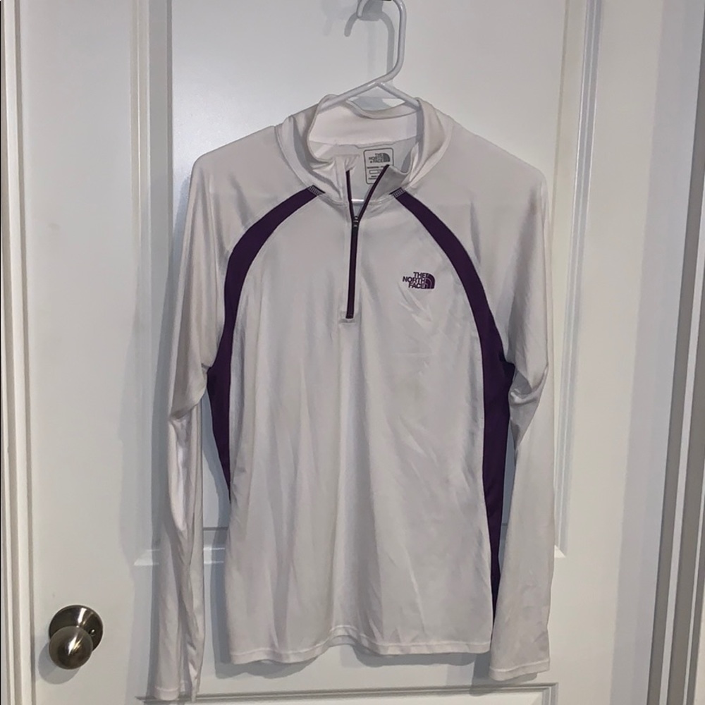 The North Face 1/4 zip white with purple